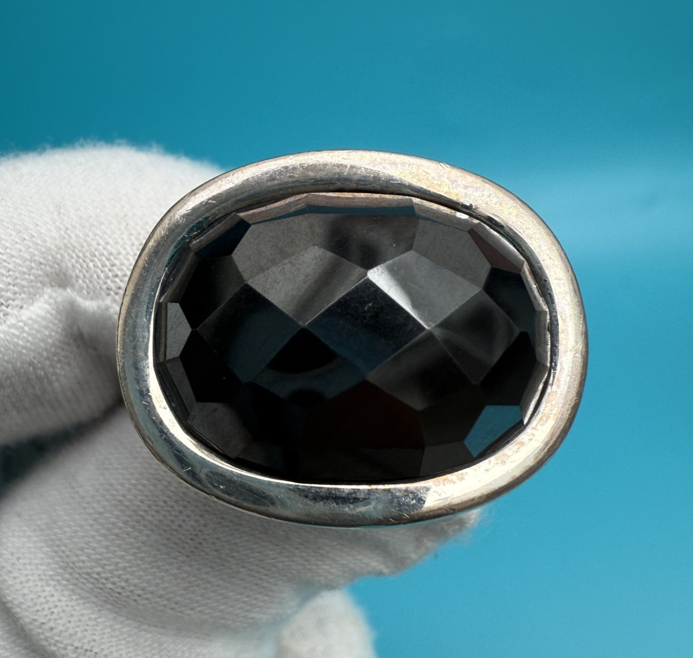 Vintage Robert Lee Morris Studio Sterling Silver Ring w/ Faceted Black Onyx 7