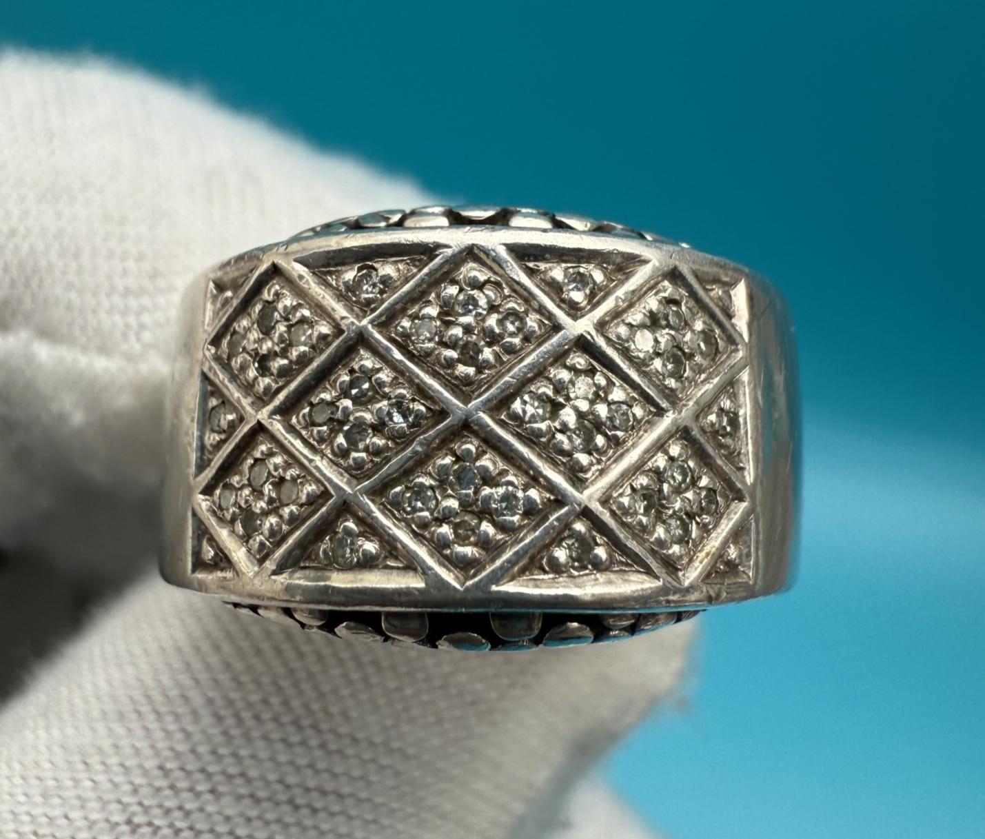Awesome Michael Dawkins Sterling Silver & Diamond Checker Design Ring0