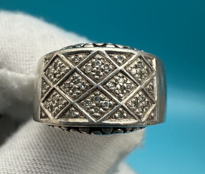 Awesome Michael Dawkins Sterling Silver & Diamond Checker Design Ring0