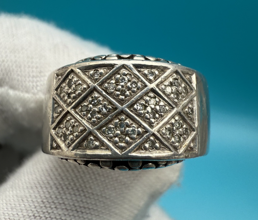 Awesome Michael Dawkins Sterling Silver & Diamond Checker Design Ring0