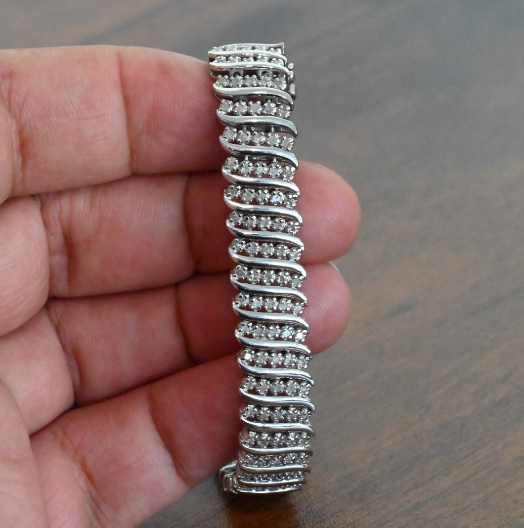 Unique Vintage Sterling Silver Bracelet with 2 CTTW Natural Diamonds5