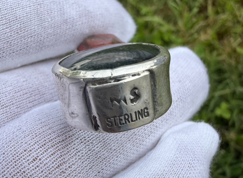 Signed MS Sterling Silver Southwest Jewelers Loupe W/ Red Hardstone4