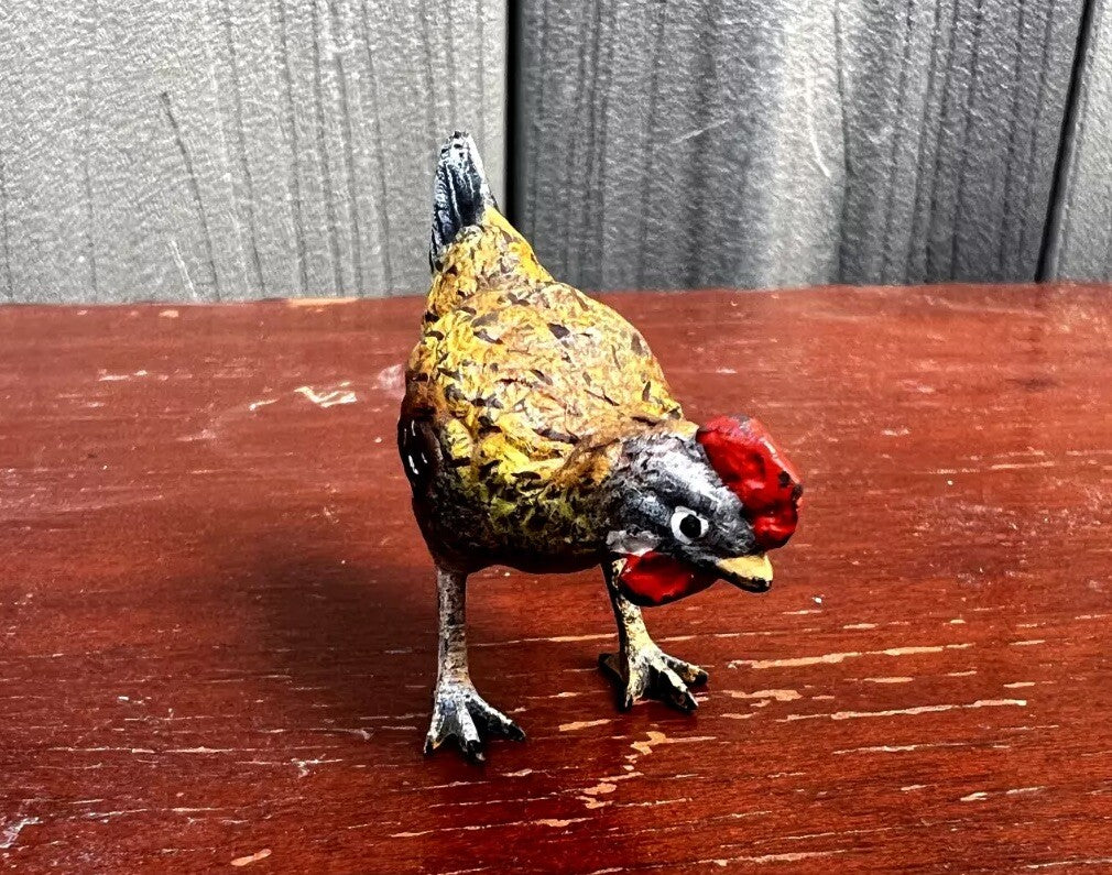 Small Antique Austrian Vienna Cold Painted Bronze Figure of Chicken5