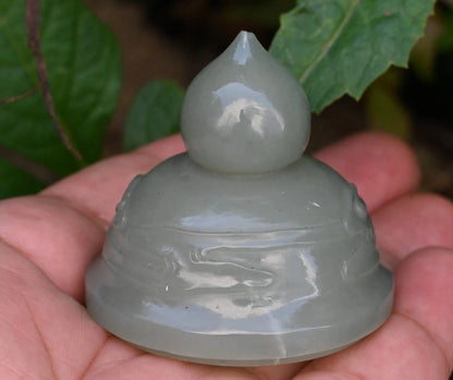 Beautiful Mid-20th C. Chinese Light Green Jade Lidded Vase With Carved People11