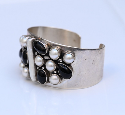 Jay King Desert Rose Trading Sterling Silver Cuff Bracelet with Onyx & Pearls2