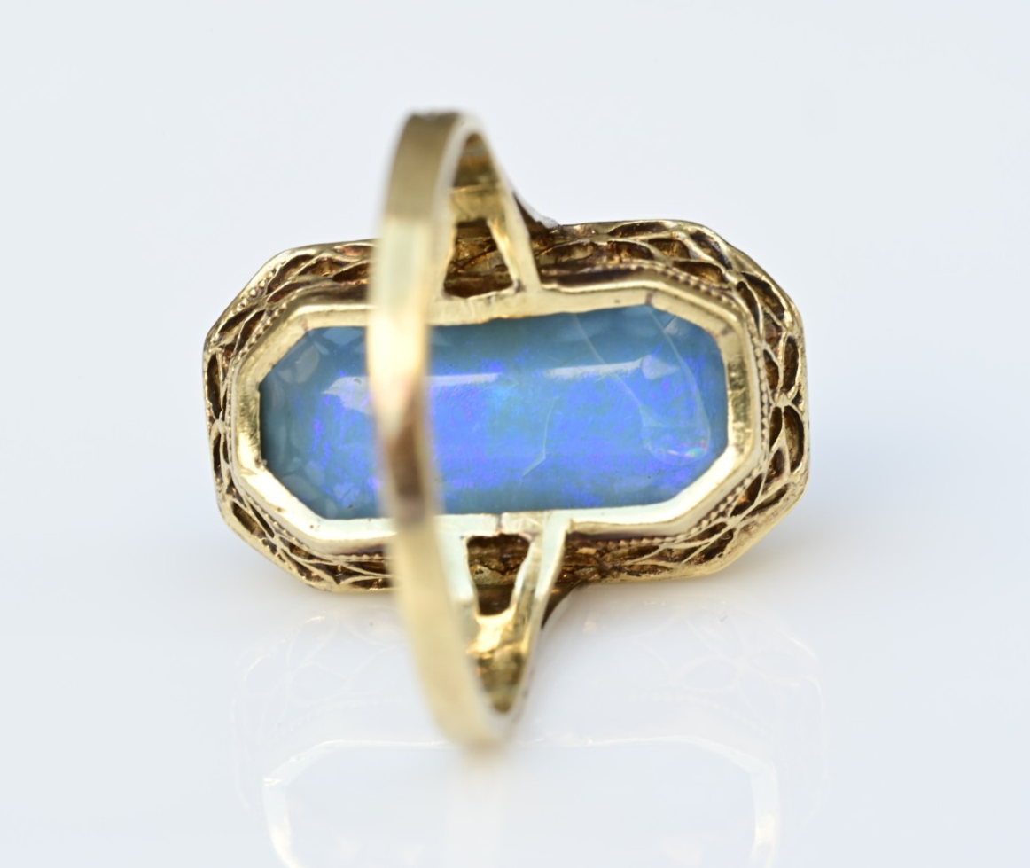 Gorgeous Antique 1900s Large Natural Opal Ring Set in 14K Yellow Gold9