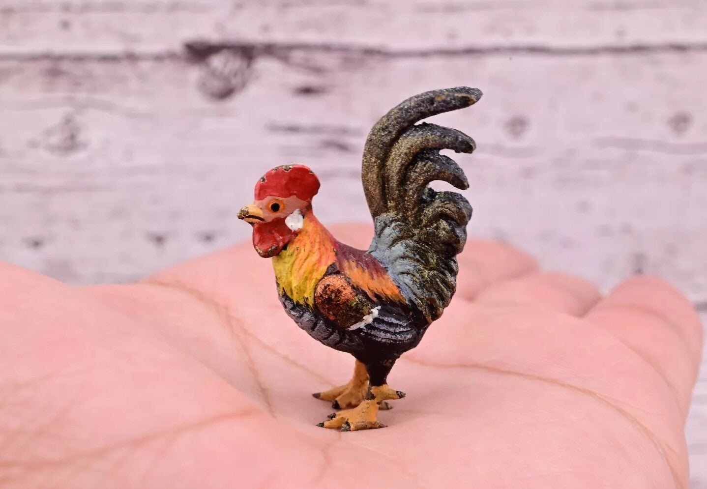 Early Antique Austrian Vienna Cold Painted Bronze Figure of Miniature Rooster7