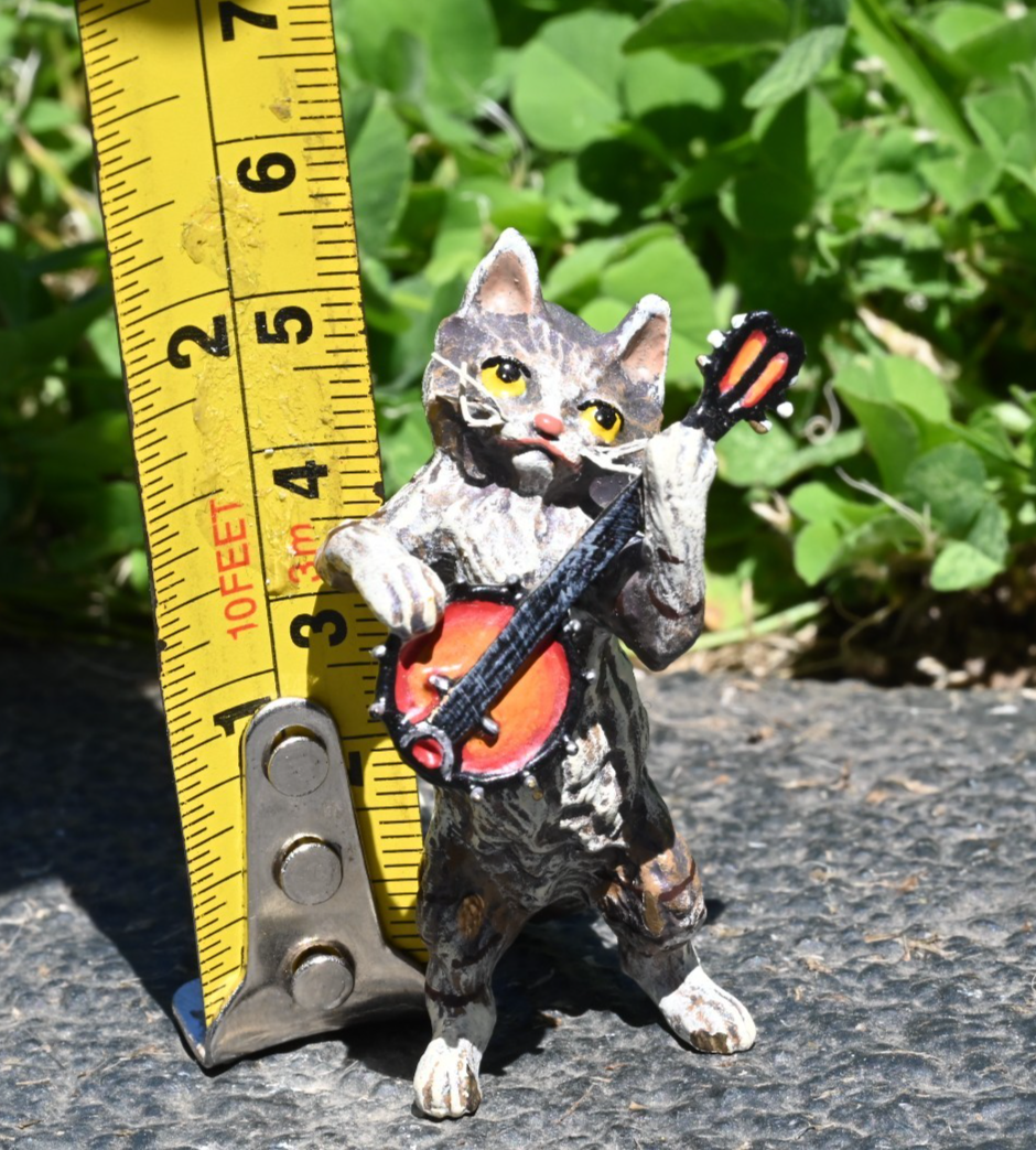 Fritz Bergmann  Austrian Vienna Cold  Painted Bronze Musical Cat Playing Banjo7