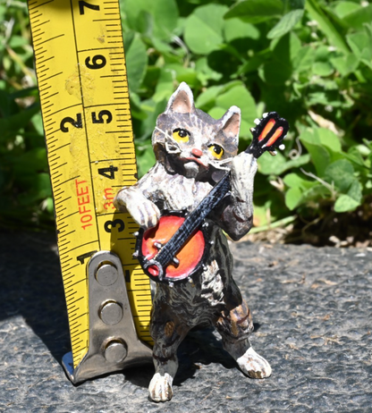 Fritz Bergmann  Austrian Vienna Cold  Painted Bronze Musical Cat Playing Banjo7
