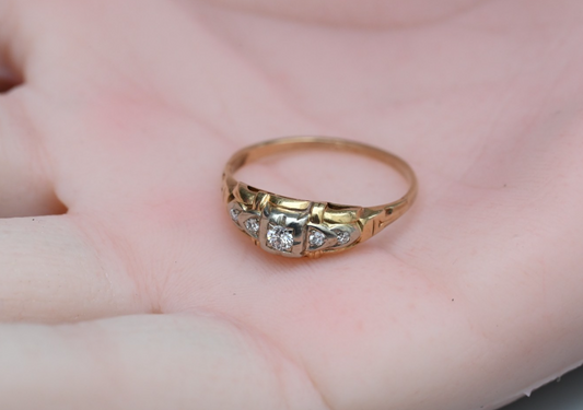 Awesome Antique Two Tone 14k Gold Art Deco Ring with Natural Round Diamonds0