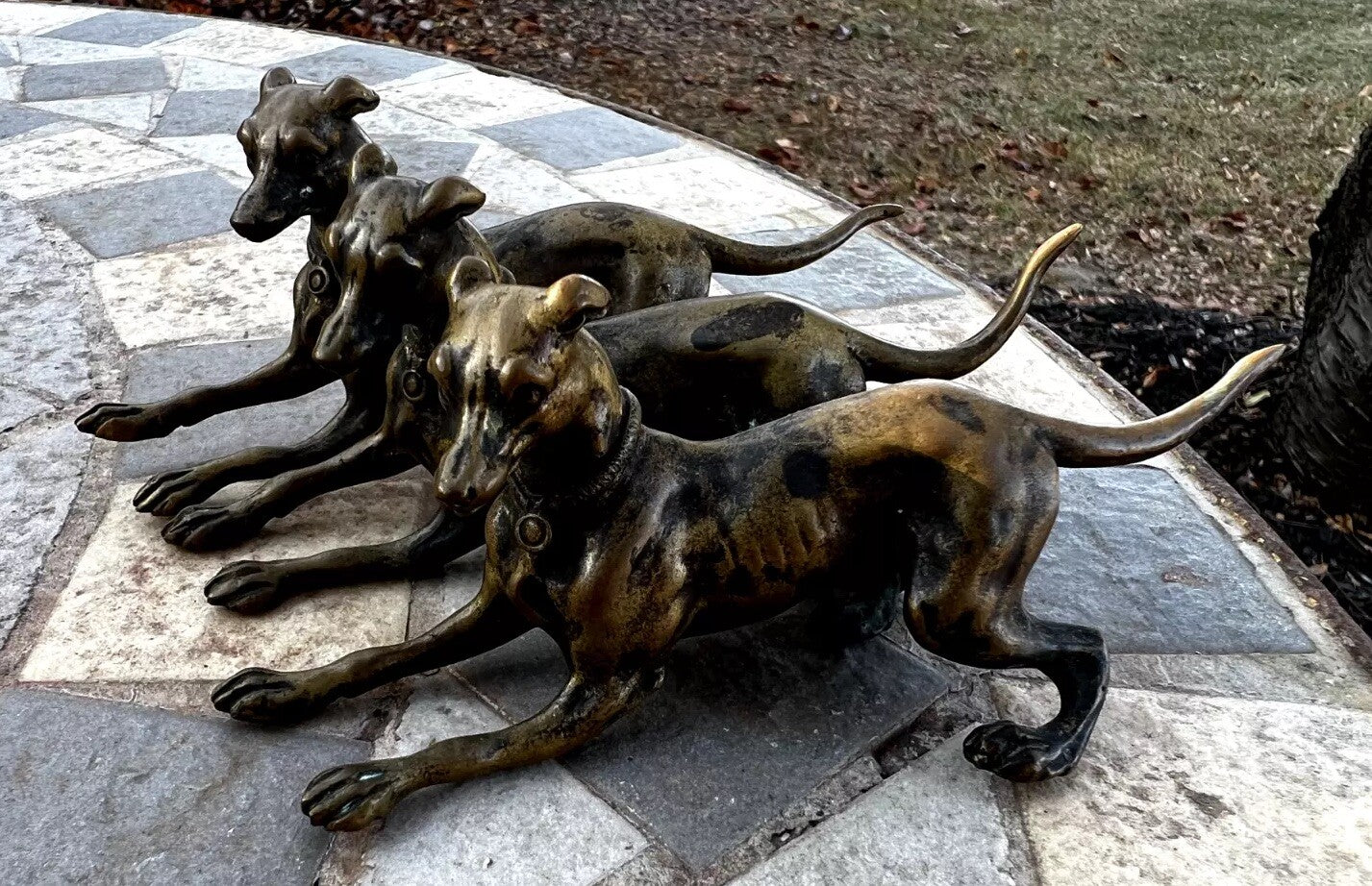 Amazing Antique Austrian Vienna Cold Painted Bronze Set of Three Greyhound Dogs12