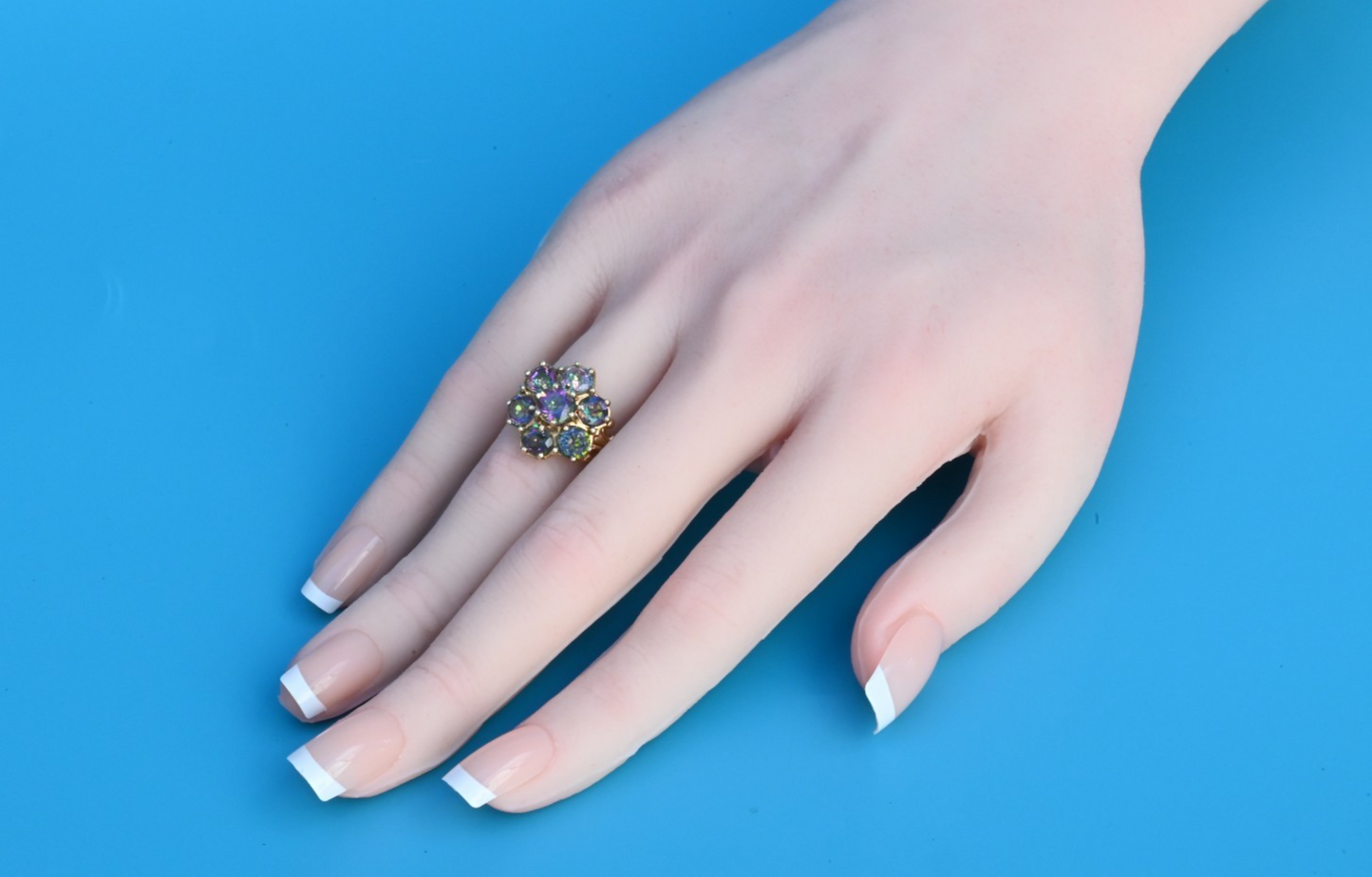Gorgeous Mystic Fire Topaz Gemstone Floral Design 10K Yellow Gold Ring7