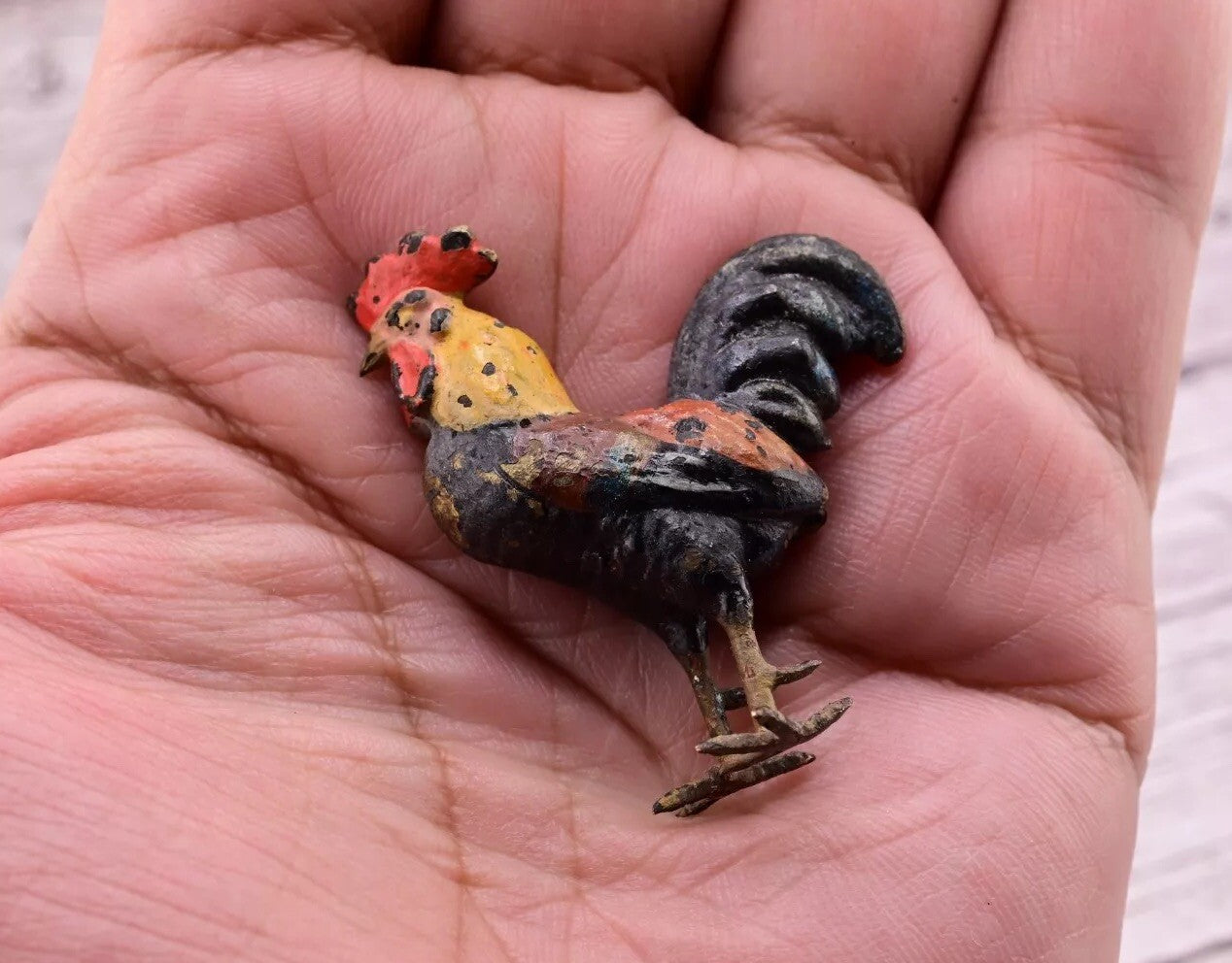 Superb Antique Austrian Vienna Original Bronze Finish Figure of Colorful Rooster7