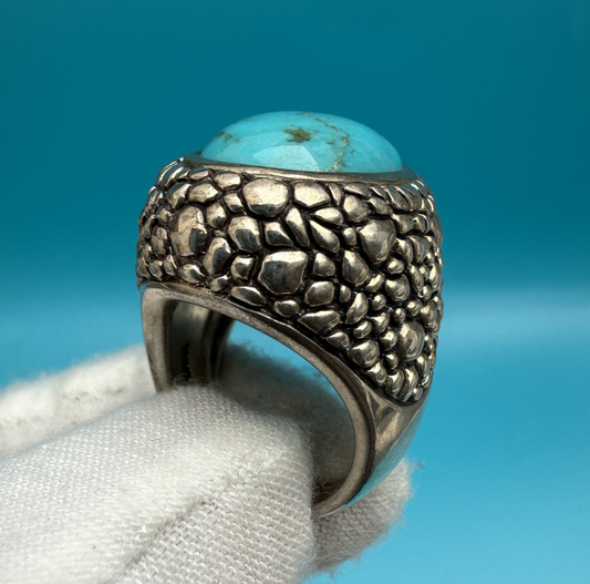 Gorgeous Whitney Kelly Sterling Silver & Turquoise Dome Ring w/ Pebbled Texture0