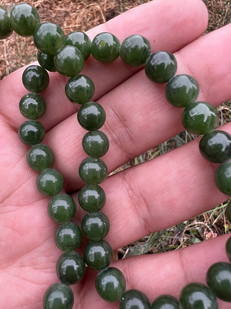 Gorgeous Antique / Vintage Spinach Natural Green Jade Beaded Necklace3