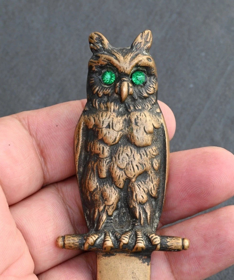 Antique 1900s Solid Bronze Owl Letter Opener Possibly Austrian or German8