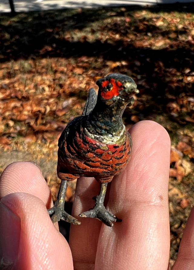 Small Antique Austrian Vienna Cold Painted Bronze Figure of Ring Neck Pheasant2