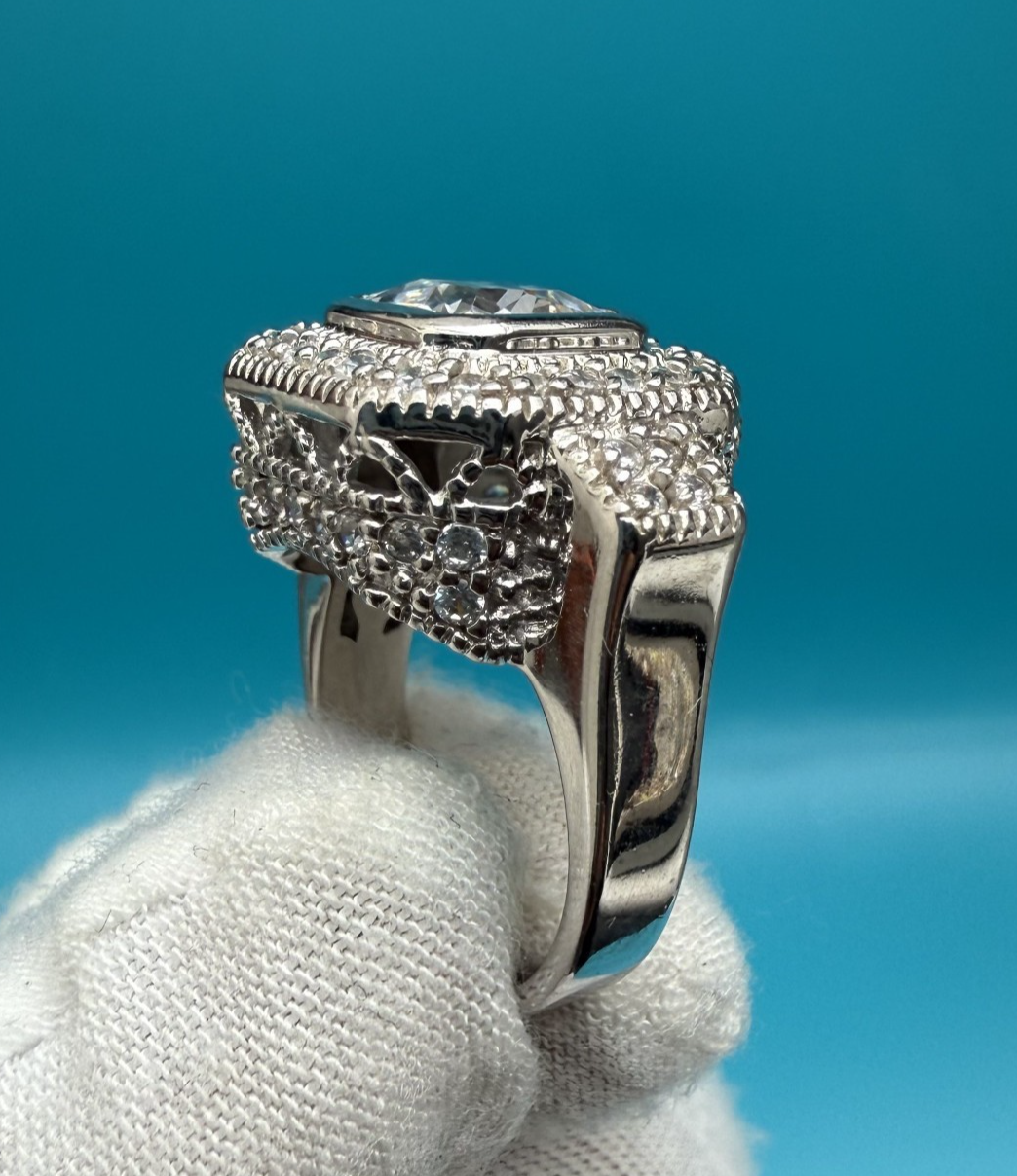 Amazing Designer Signed Art Deco CZ 925 Sterling Silver Ring1