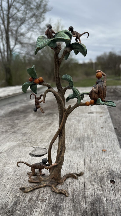 Large 20th C. Fritz Bergmann Austrian Vienna Bronze Group of Monkeys In Tree5