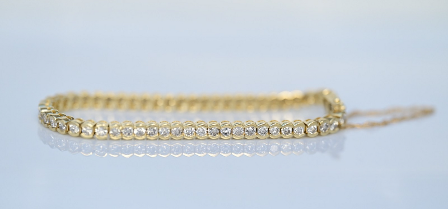 Classic 14k Yellow Gold Diamond Tennis Bracelet w/ Continuous Row Round Diamonds0