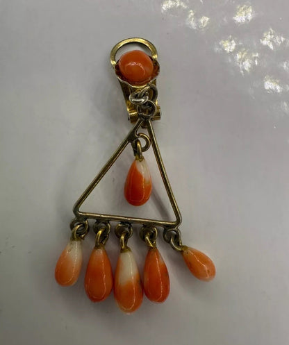 Gorgeous Antique Victorian Natural Coral & Gold Gilt Silver Clip On Earrings4