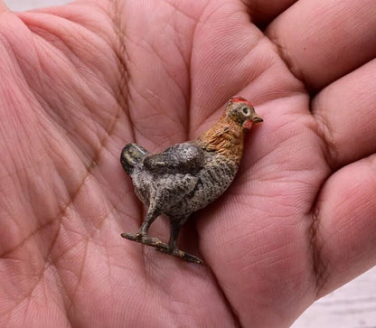 Lovely Old Antique Austrian Vienna Cold Painted Bronze Figure of Young Farm Hen6