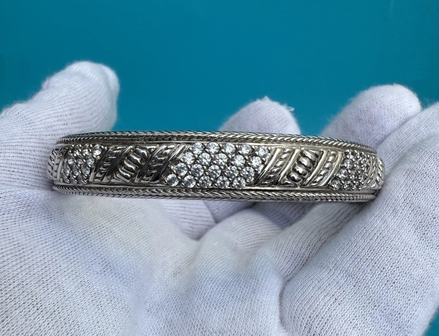 Gorgeous Vintage Judith Ripka Sterling Silver 925 Diamante CZ Cuff Bracelet 5