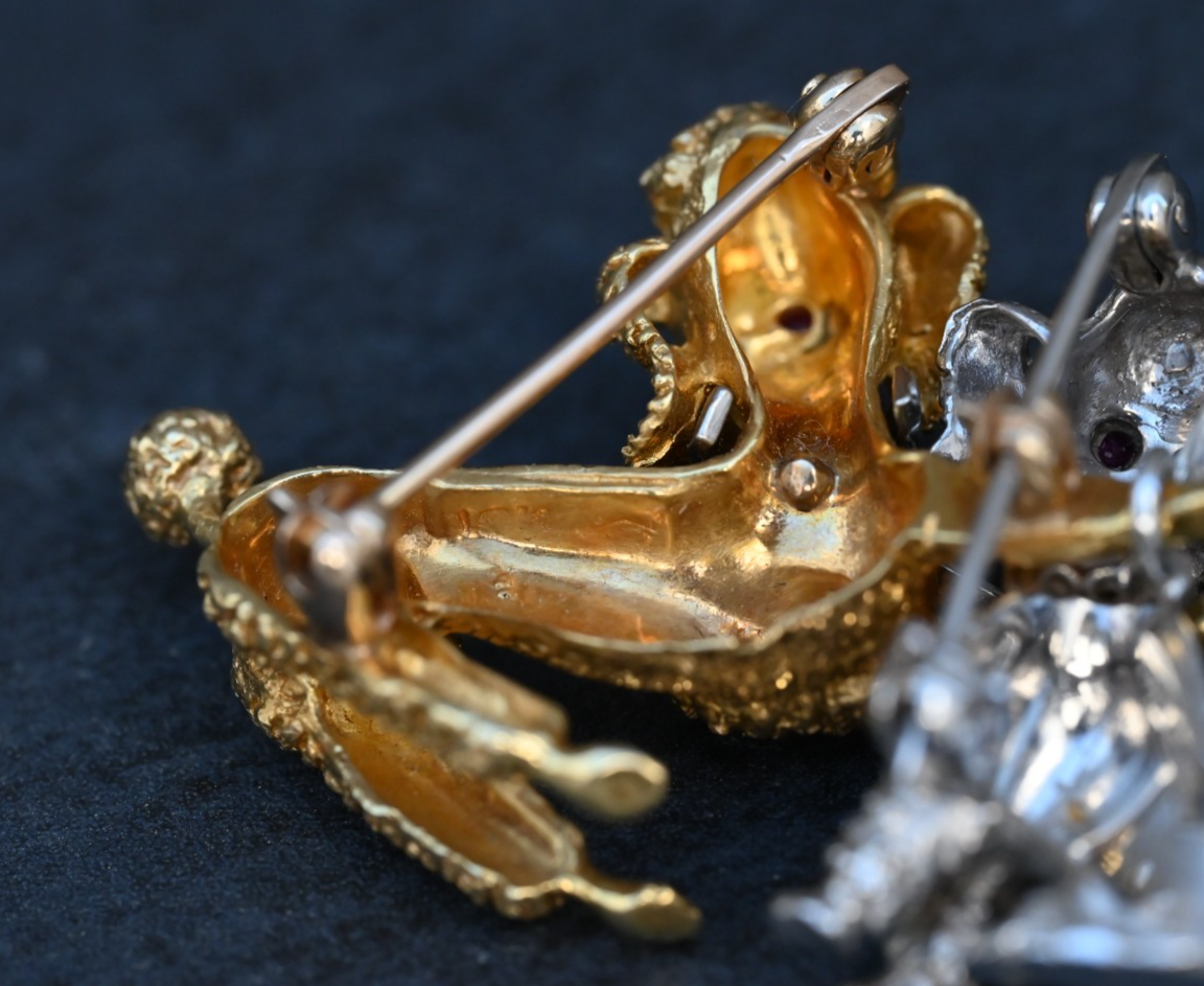 Stunning French 18K Yellow & 14K White Gold Poodle Brooch Pin / Pendant Dual Use9