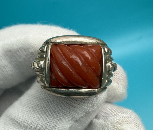 Stunning Judith Ripka Carved Ribbed Carnelian Sterling Silver 925 Ring0
