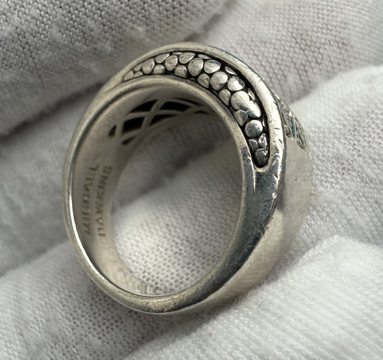 Awesome Michael Dawkins Sterling Silver & Diamond Checker Design Ring4