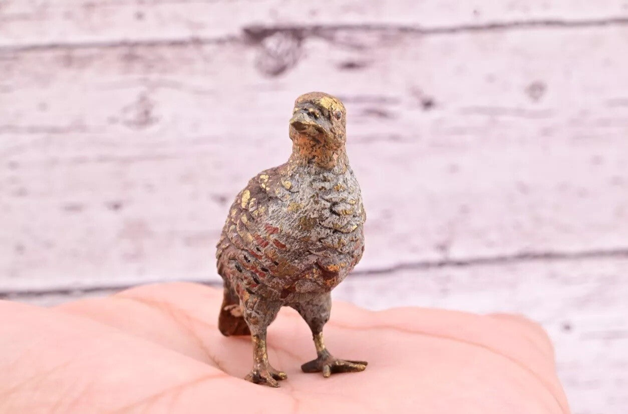 Original Early Antique Austrian Vienna Cold Painted Bronze of Partridge Bird2
