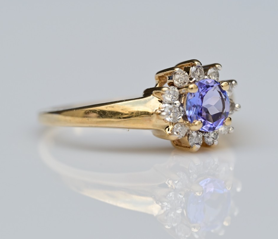 High Quality Natural Tanzanite with Halo of Diamonds set in 14K Yellow Gold Ring1