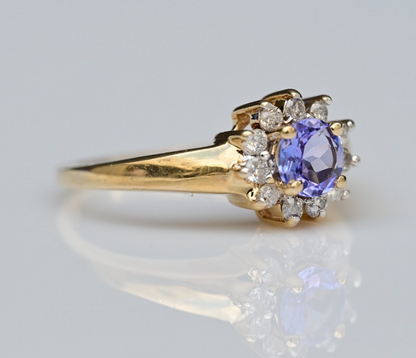 High Quality Natural Tanzanite with Halo of Diamonds set in 14K Yellow Gold Ring1