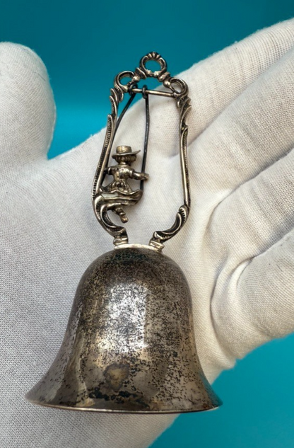 Unique  Antique West German Sterling Silver Bell w/ Woman on Swing 2