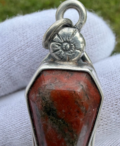 Signed MS Sterling Silver Southwest Jewelers Loupe W/ Red Hardstone3
