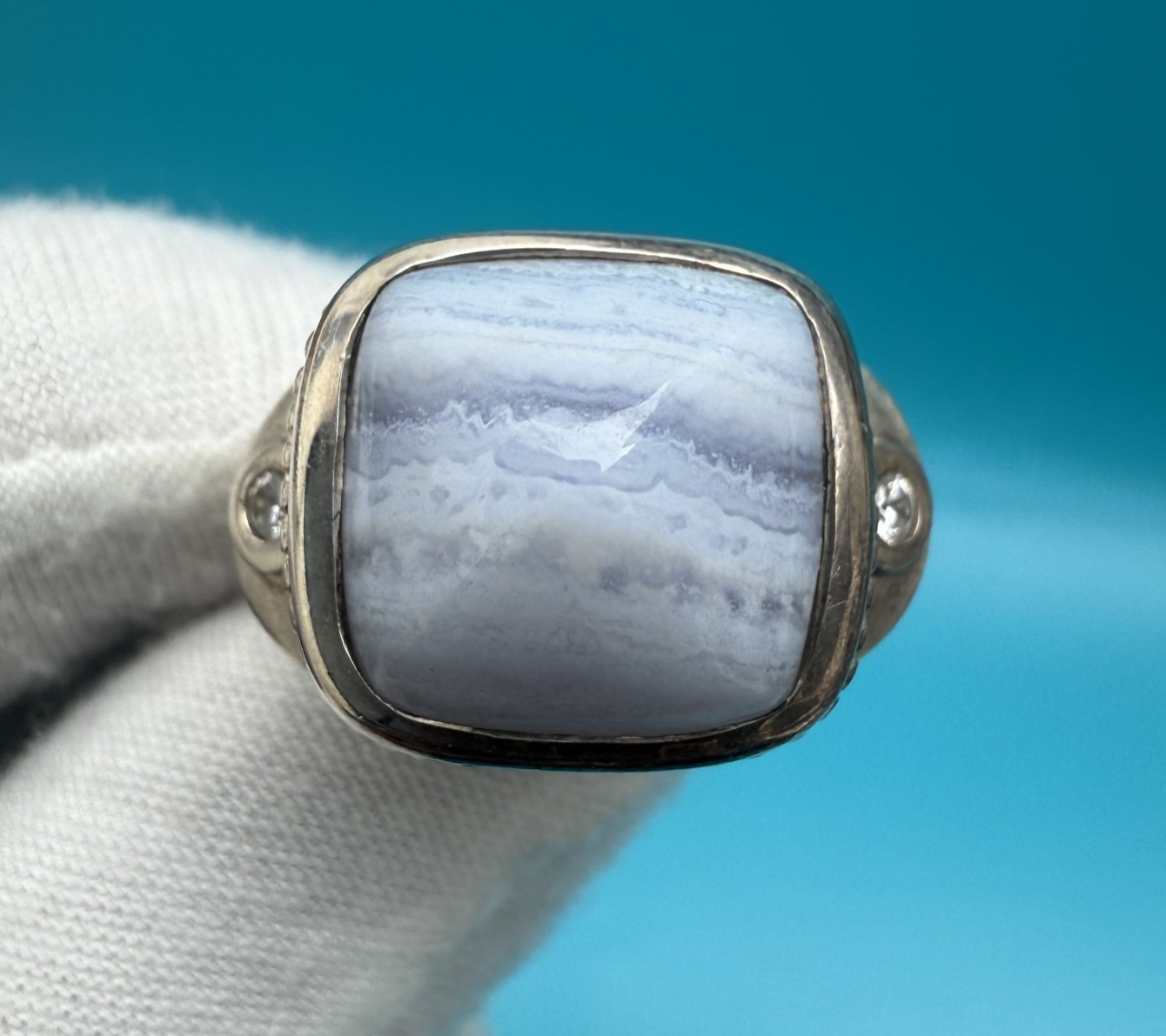 Wonderful SeidenGang Sterling Silver Ring with Blue Agate Gem1