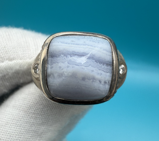 Wonderful SeidenGang Sterling Silver Ring with Blue Agate Gem1