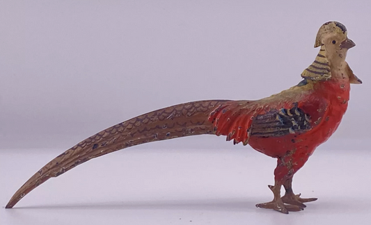 Large Antique Austrian Vienna Cold Painted Bronze Figure of Golden Pheasant 5"L0