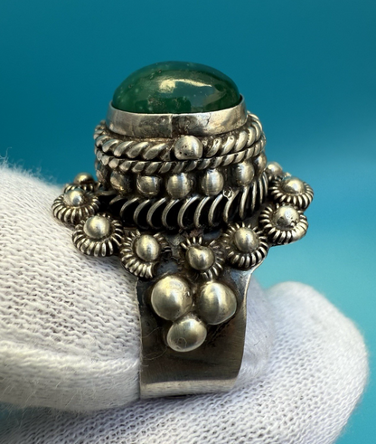 Gorgeous Vintage Taxco Sterling Silver Green Onyx Poison / Locket Ring2