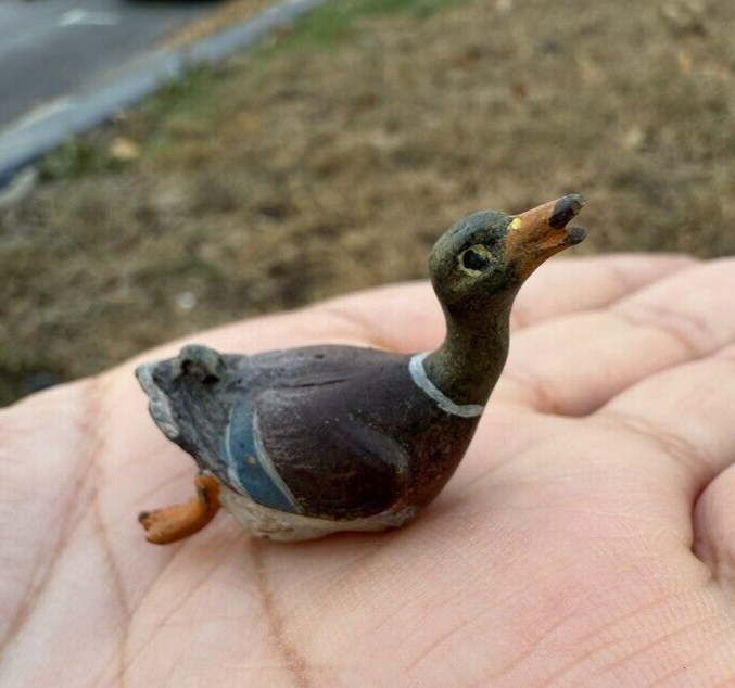 Antique Austrian Vienna Cold Painted Bronze Figure of Cute Mallard Duck Swimming3