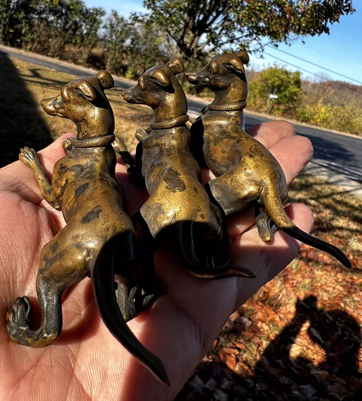Amazing Antique Austrian Vienna Cold Painted Bronze Set of Three Greyhound Dogs8