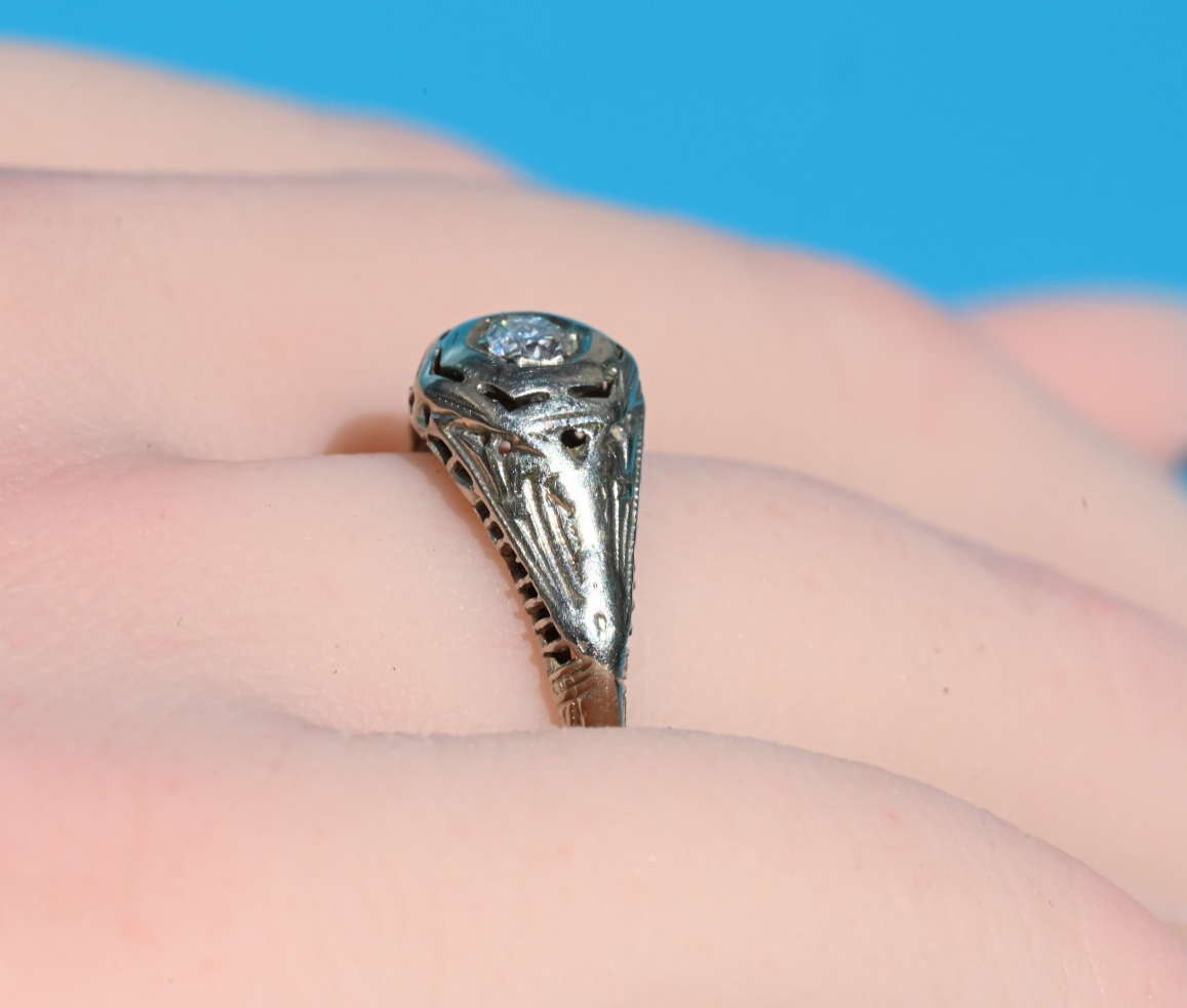 Simple yet Elegant Antique Art Deco Era 18K WG Filigree Diamond Engagement Ring3
