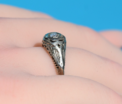 Simple yet Elegant Antique Art Deco Era 18K WG Filigree Diamond Engagement Ring3