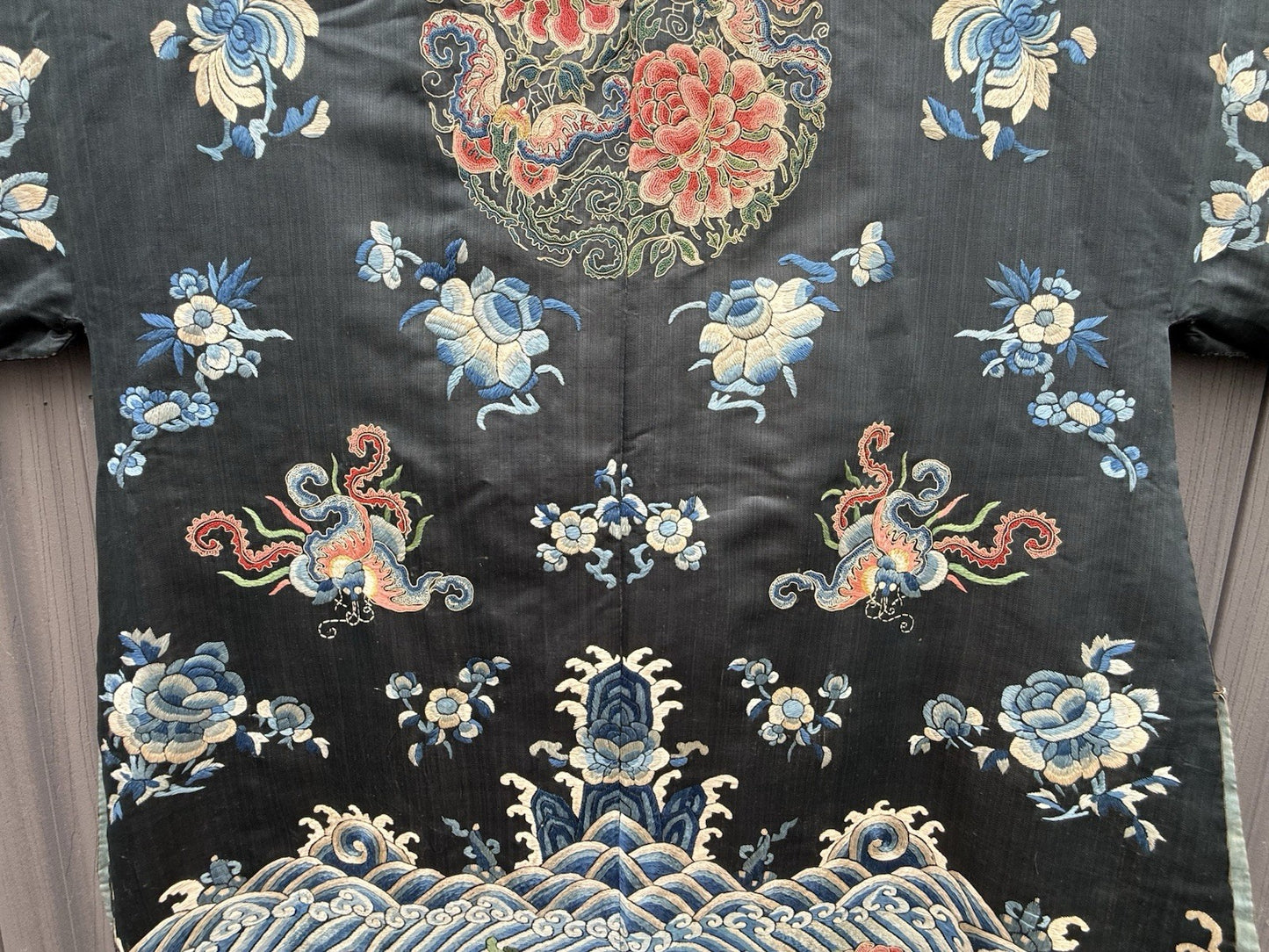Early Antique Qing Dynasty Chinese Silk Embroidery Robe Butterflies & Flowers2