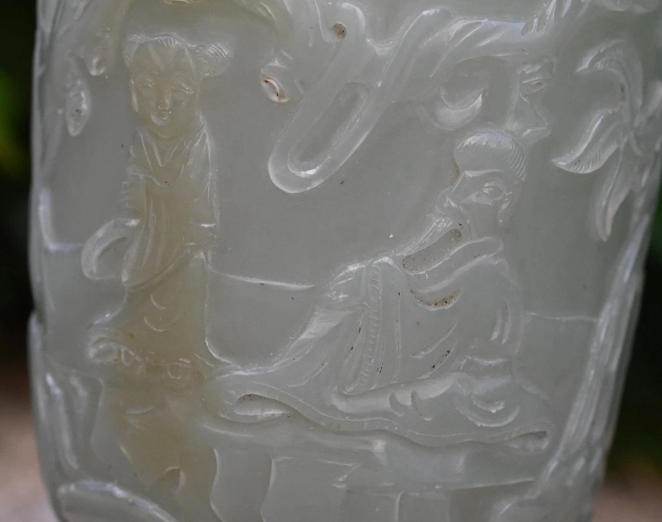 Beautiful Mid-20th C. Chinese Light Green Jade Lidded Vase With Carved People6