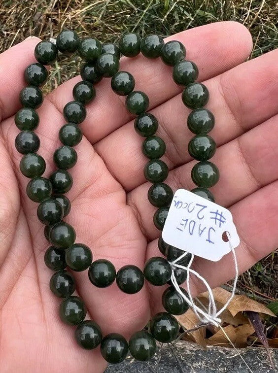 Antique / Vintage Spinach Natural Green Jade Beaded Necklace18