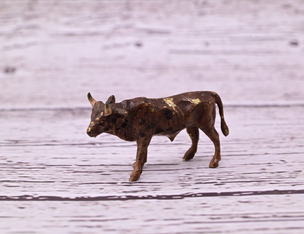 Miniature Antique Austrian Vienna Cold Painted Bronze Figure of Brown Bull0
