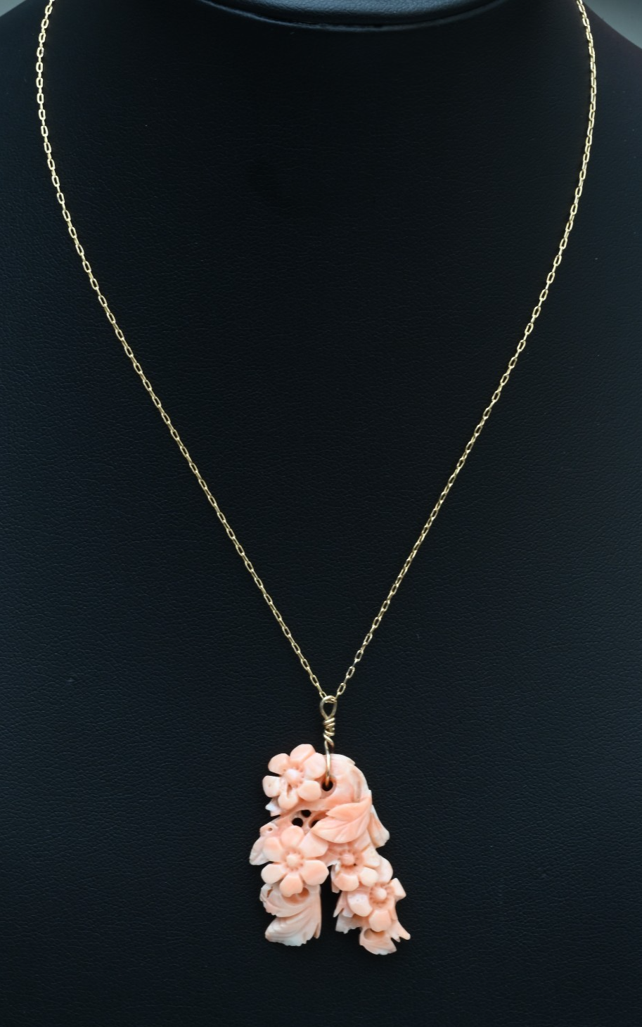 Hand-Carved Pink "Angel Skin" Coral in an Intricate Floral & Leaf Cascade Design1