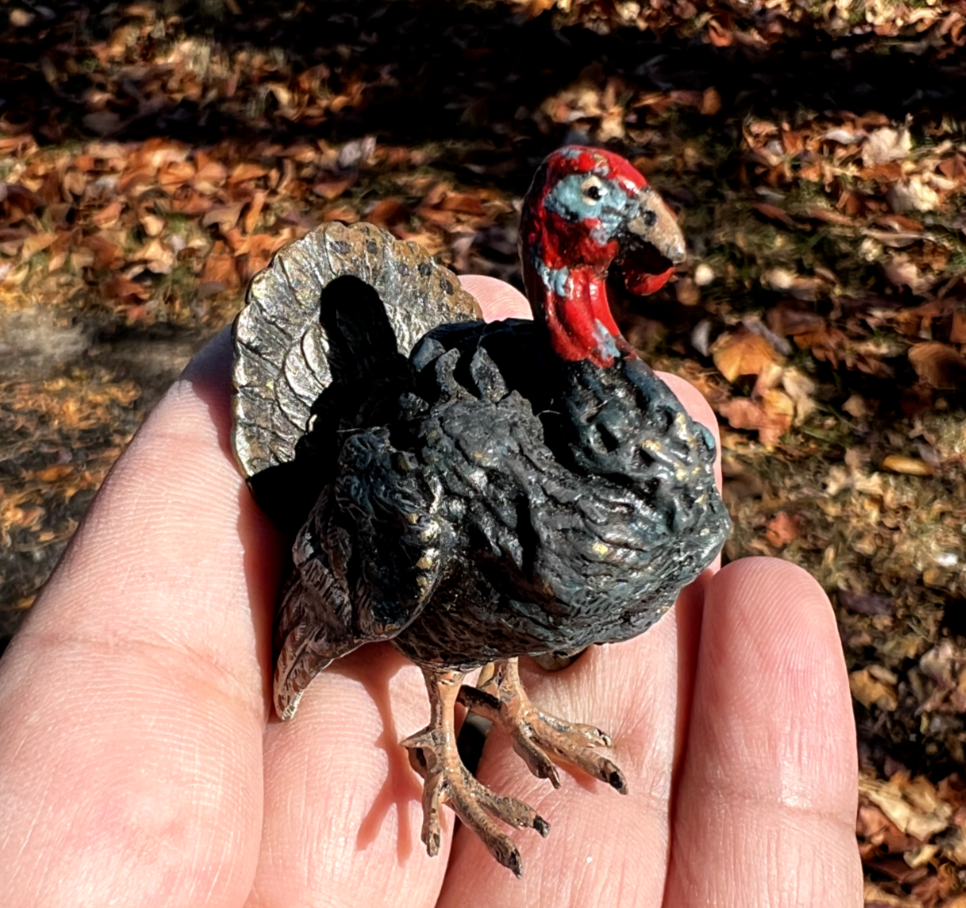Antique Austrian Vienna Cold Painted Bronze Figure of Turkey3