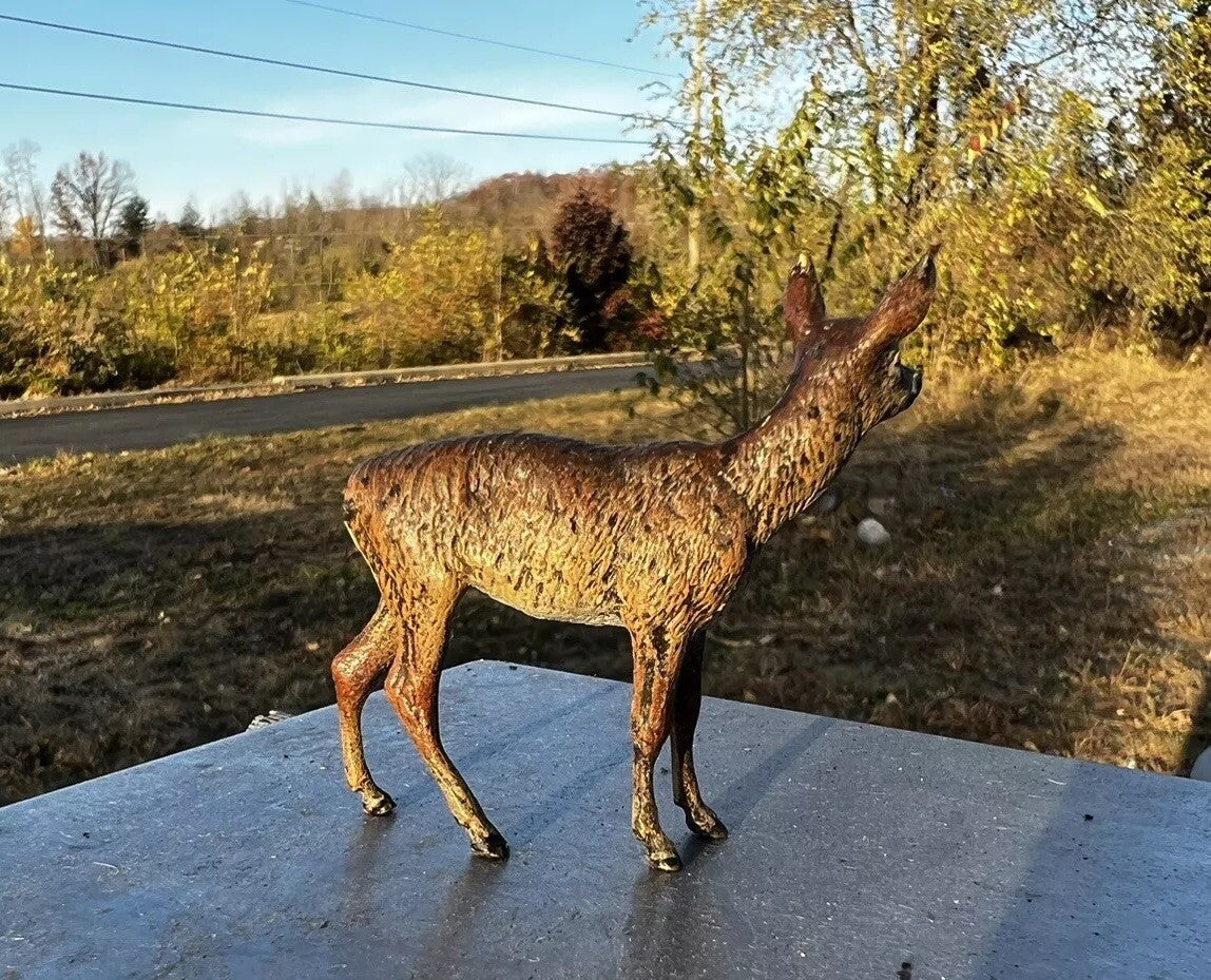Antique Austrian Vienna Cold Painted Bronze Figure of Doe Deer1